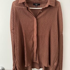 Lulus Brown Textured Blouse